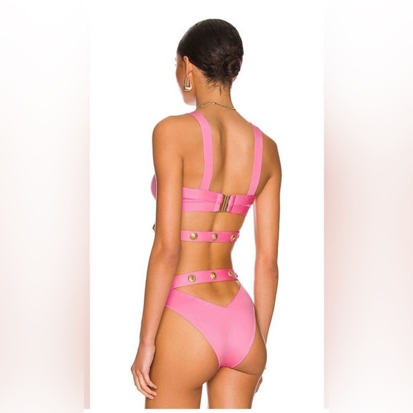 Monica Hansen Rich & Fab Peach Pink Gold Strappy Bikini Swimsuit 2 piece XS - Picture 2 of 5